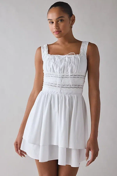 ASTR MELANIE LACE TRIM MILKMAID MINI DRESS IN WHITE, WOMEN'S AT URBAN OUTFITTERS