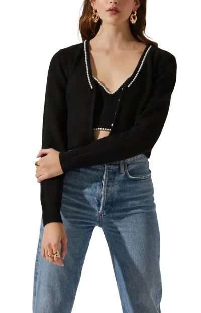 Astr Melissa Imitation Pearl Trim Cardigan And Bralette Set In Black In Multi