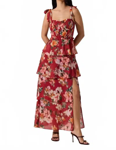 Astr Mellorie Sweetheart Tiered Floral Maxi Dress In Red Multi Floral
