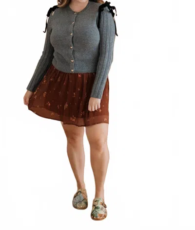 Astr Melvie Bow Cardigan In Grey In Gray