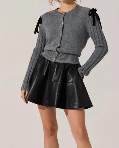 Astr Melvie Bow Detail Cardigan In Grey In Gray
