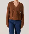 Astr Merritt Double Breasted Cardigan In Brown In Brown