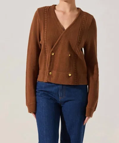 ASTR MERRITT DOUBLE BREASTED CARDIGAN IN BROWN