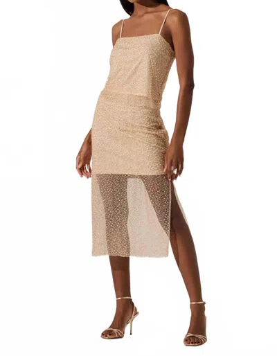 Astr Messina Beaded Pearl Midi Illusion Skirt In Champagne In Multi