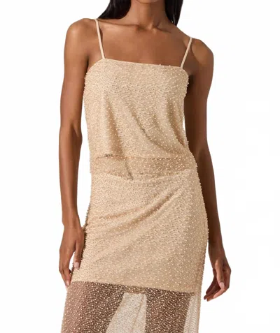 Astr Messina Pearl Embellished Top In Champagne In Neutral