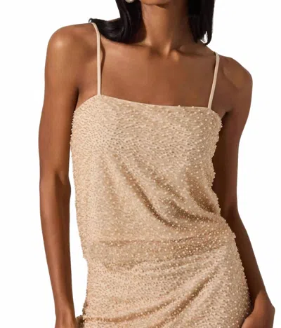 Astr Messina Pearl Embellished Top In Champagne In Neutral