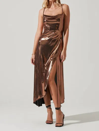 Astr Midi Dress In Gold In Brown