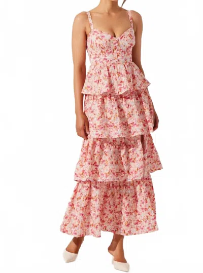 Astr Midsummer Eyelet Tiered Maxi Dress In Pink Multi Floral