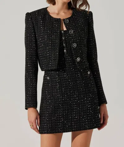 Astr Milena Cropped Tweed Jacket In Black