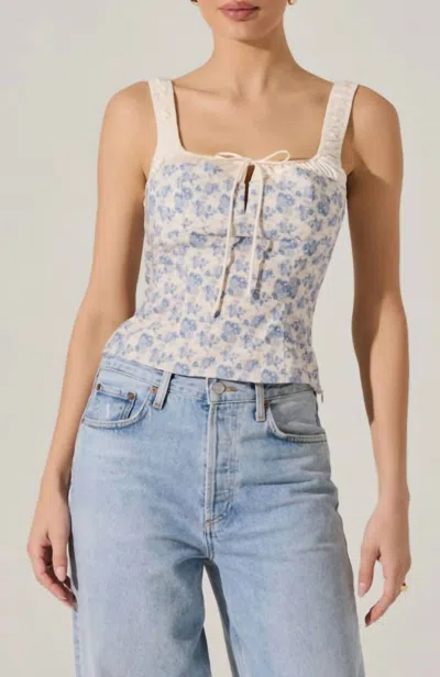 Astr Milkmaid Top In Blue Floral