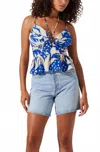 Astr Minka Linen Blend Peplum Top In Blue Tropical In Blue