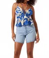 Astr Minka Linen Blend Peplum Top In Blue Tropical In Blue