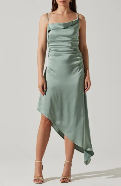 Astr Mirie Asymmetric Satin Dress In Sage