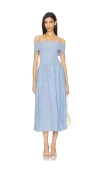 Astr Mixed Media Off Shoulder Dress In Blue