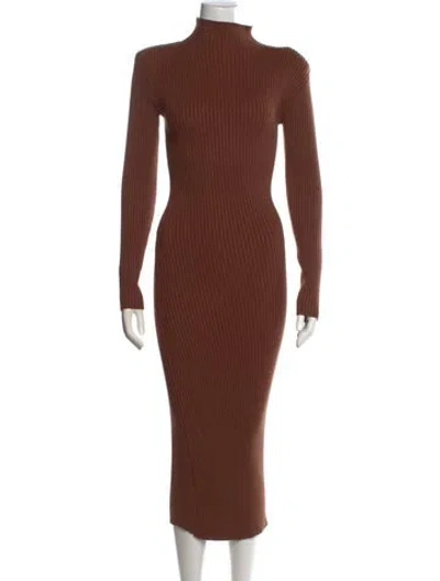 Pre-owned Astr Mock Neck Midi Length Dress In Brown