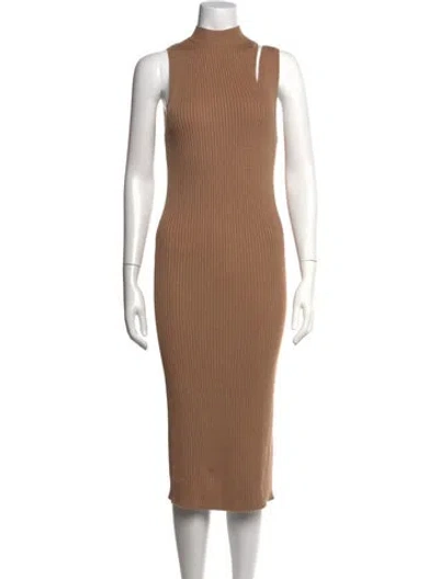 Pre-owned Astr Mock Neck Midi Length Dress In Brown