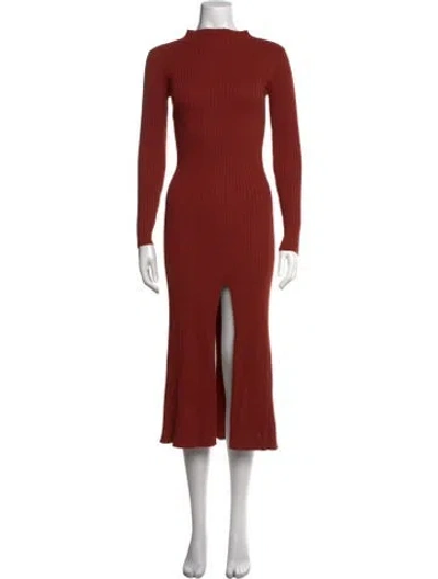 Pre-owned Astr Mock Neck Midi Length Dress In Brown