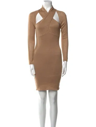 Pre-owned Astr Mock Neck Mini Dress In Brown