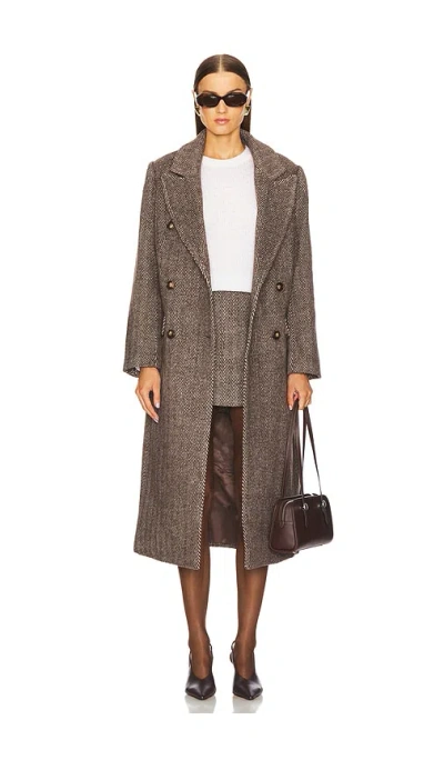 Astr Morana Coat In Brown Herringbone