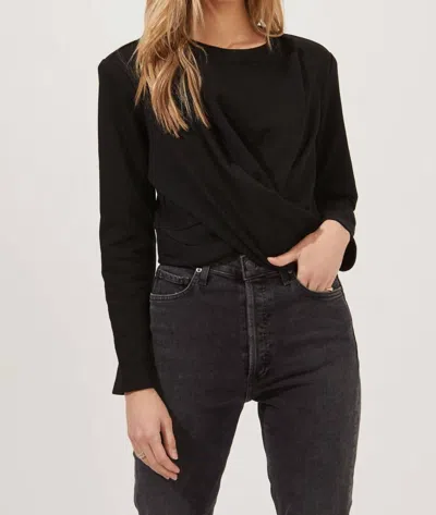 Astr Moxie Cropped Wrap Front Sweatshirt In Black