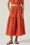 Astr Nalley Eyelet Midi Skirt In Rust In Multi