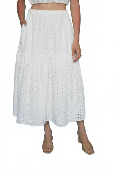 Astr Nalley Eyelet Midi Skirt In White