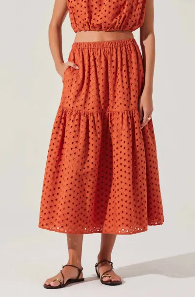 Astr The Label Nalley Eyelet Tiered Skirt With Pockets In Brown