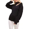 Astr Neck Cutout Ribbed Knit Mock Neck Sweater In Black In Black
