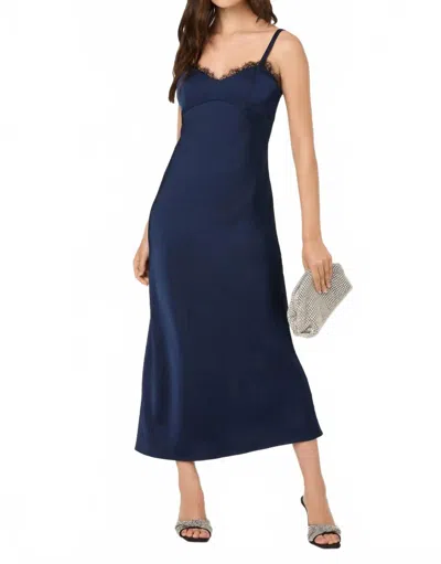 Astr Nevaeh Satin Lace Trim Midi Dress In Navy In Blue
