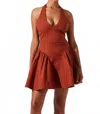 Astr Nicole V Neck Halter Mini Dress In Brown In Brown