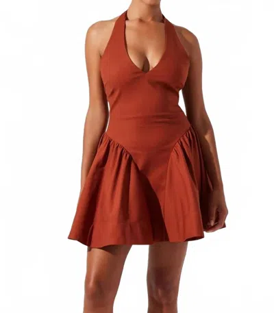 Astr Nicole V Neck Halter Mini Dress In Brown
