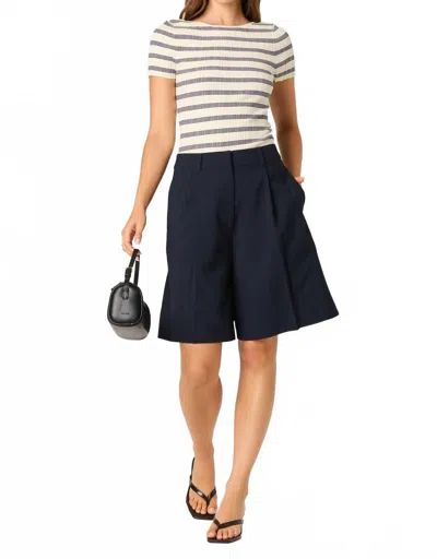 Astr Nikola Ribbed Scoop Back Sweater Top In Navy/cream Stripe In Multi