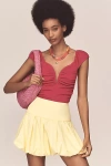 Astr Ninette Plunge Ruched Bodysuit In Pink