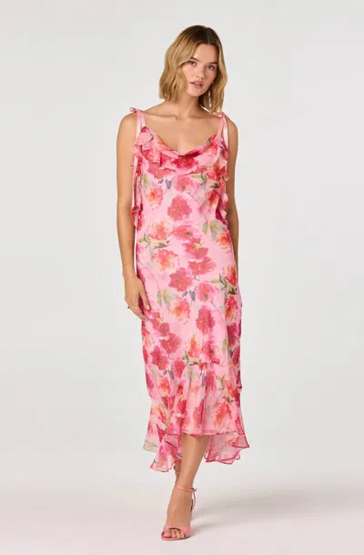 Astr Nissa Flowy Midi Dress In Pink Floral