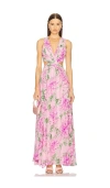 Astr The Label Noya Floral Pleated Cutout Maxi Dress In Pink Floral