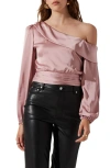 Astr Off The Shoulder Satin Blouse In Pink