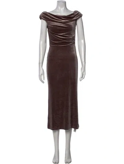 Pre-owned Astr Off-the-shoulder Midi Length Dress In Brown