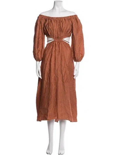 Pre-owned Astr Off-the-shoulder Midi Length Dress In Brown/orange