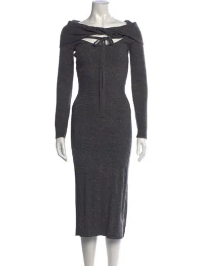 Pre-owned Astr Off-the-shoulder Midi Length Dress In Grey
