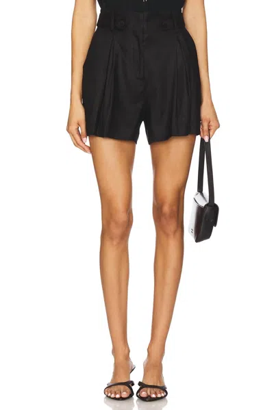 ASTR OLLIE PLEATED LINEN BLEND SHORTS IN BLACK