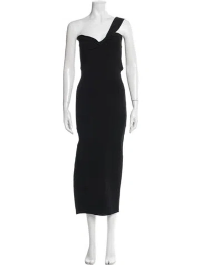 Pre-owned Astr One-shoulder Midi Length Dress In Black