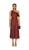 Astr The Label Orissa One-shoulder Satin Midi Dress In Brick