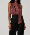 Astr The Label Partia Tie Neck One-shoulder Satin Top In Red