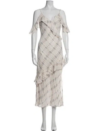 Pre-owned Astr Patterned Midi Length Dress In White