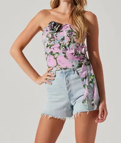Astr Pavo Strapless Top In Lilac Green Floral In Multi