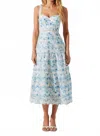 Astr Pellagia Floral Eyelet Midi Dress In Blue And White In Multi
