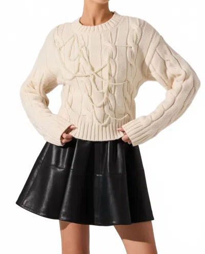 Astr Pennina Pearl Embellished Cable Knit Sweater In Cream In Multi