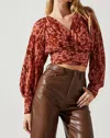 Astr Pernille Pleated Floral Puff Sleeve Top In Rust In Brown