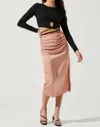 ASTR PERRY RUCHED SIDE SLIT MIDI SKIRT IN BLUSH PINK