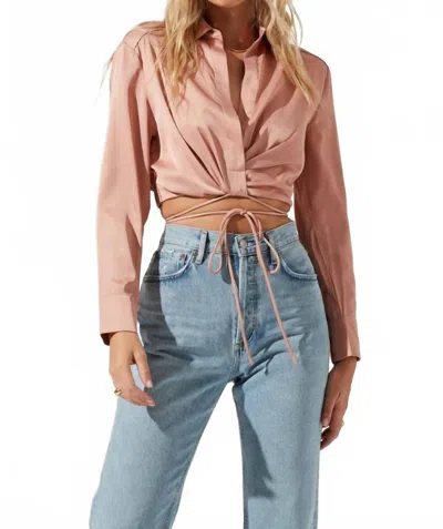 Astr Perry Satin Wrap Front Tie Waist Top In Blush Pink